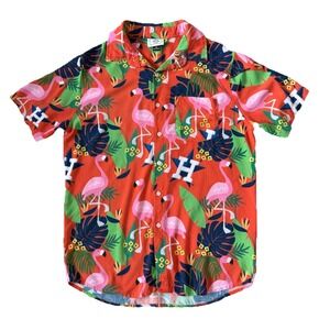 Houston Astros Short Sleeve Button Up Men's Medium Tropical Flamingo Hawaiian